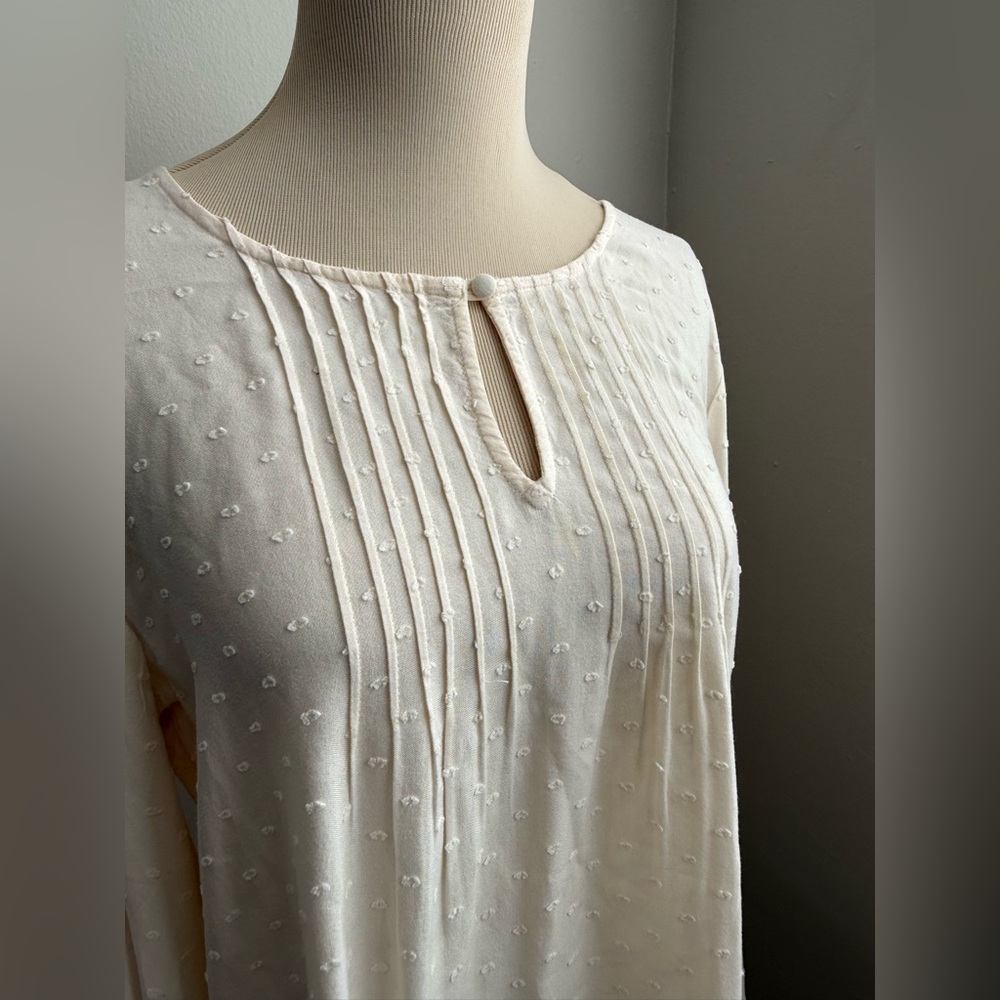 LC Lauren Conrad Women Top Tunic Cream Eyelet Scalloped Hem Long Sleeve Boho
